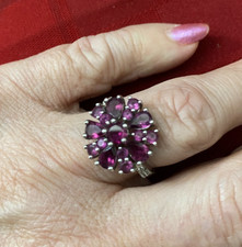 Rhodolite Garnet Cluster Ring 925 Sterling Silver Size 9