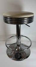 American Diner Bar Stool Adjustable Cream Chrome Man Cave Tattoo Shop Work Bench