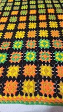 Vintage Handmade Crochet Granny Square Bed Throw Blanket Large Multicolor