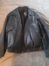Men's Black Prestige Leather Bomber Jacket w/Zip Liner Size XL *flawed cuff*