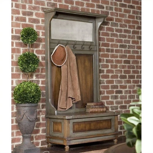 Uttermost Riyo Wood Distressed Hall Tree in Charcoal Gray and Honey Stained - Picture 1 of 2