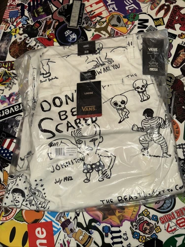 Pantalone Vans x Daniel Johnston uomo autentico chino bianco antico nero 38