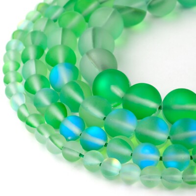 Matte Green Mystic Aura Round Beads 15