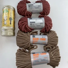LOT of 5 - MACRAME Craft Cord  4 Maxi Cord 6mm 50 yds + 1 KBI 82 Yds 5mm Natural