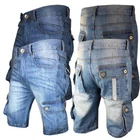 Mens Shorts Denim Jean Short Summer Raw Combat Casual Cargo Pockets W30-40