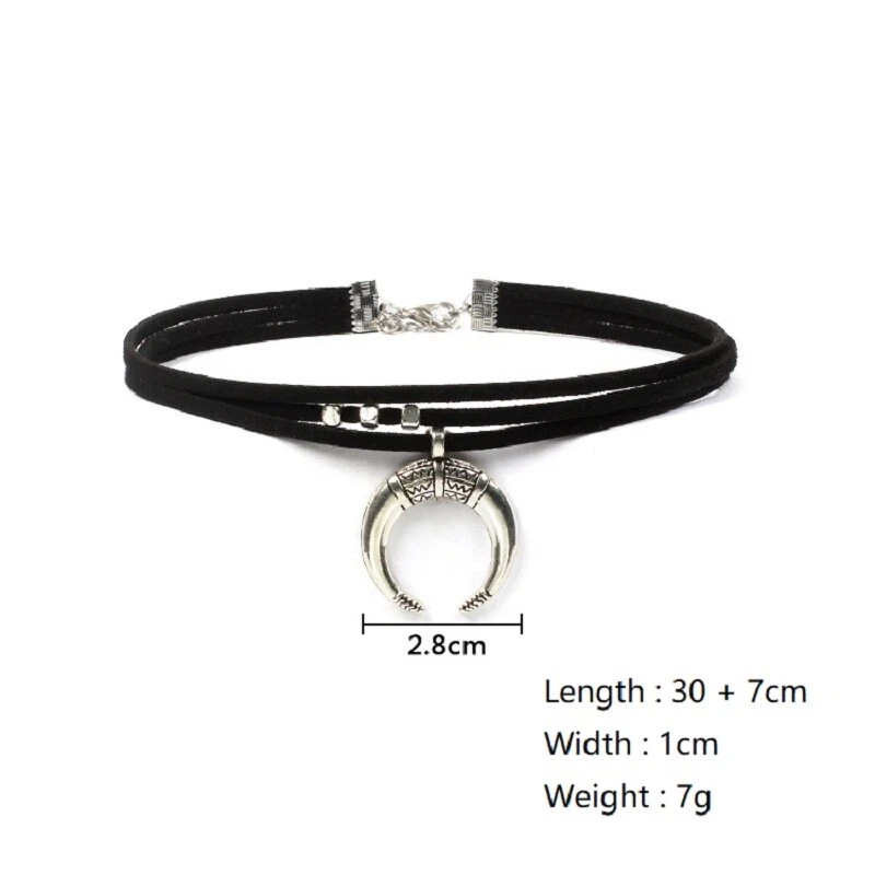Women's Fashion Jewelry Silver Crescent Moon Velvet Choker Collar Necklace 363 - Image 3 of 4