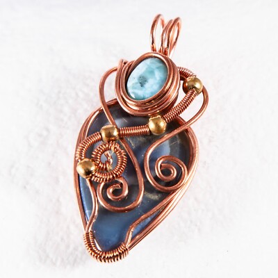 Anhänger Amulett Larimar Kupferdraht Draht Drahtwickeln Wire Wrapping Achat