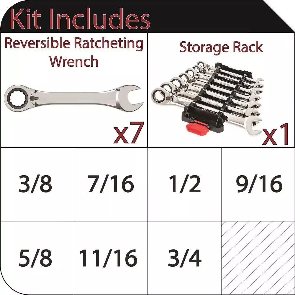 Husky Reversible Ratcheting SAE Combination Wrench Set 7 Piece