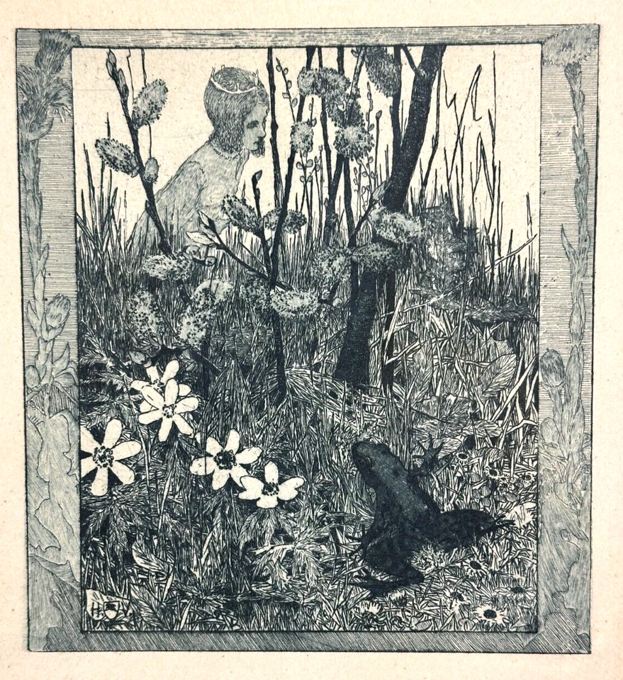 Heinrich Vogeler 1872-1942 - Radierung - Froschbraut - 1899 Jugendstil - gerahmt - Bild 2 von 4