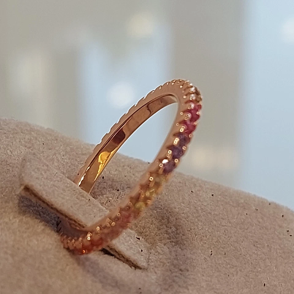 Anello argento 925 rosa donna veretta infinity eternety giro dito zirconi colore - Immagine 3 di 4