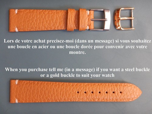 20 MM SOLIDE BRACELET CUIR DE VEAU GRAINÉ ORANGE OU BEIGE 16 MM COTÉ BOUCLE - Photo 32/37