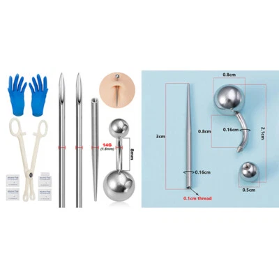 Kit de perforación corporal acero quirúrgico roscado pin cónico agujas labio nariz lengua T>~E