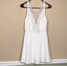 Lulus Women’s Crochet Knit Mesh Front Low Back White Skater Mini Dress Sz M