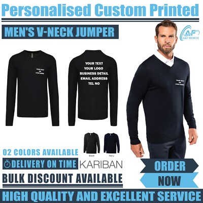 Personalised Custom Kariban Men's V-neck jumper Lightweight Fitted Style KB965