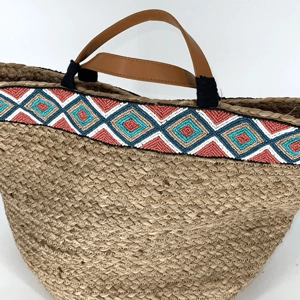 Bolsa tote Anthropologie com miçangas Tanzana juta cesta grande - Imagem 3 de 4