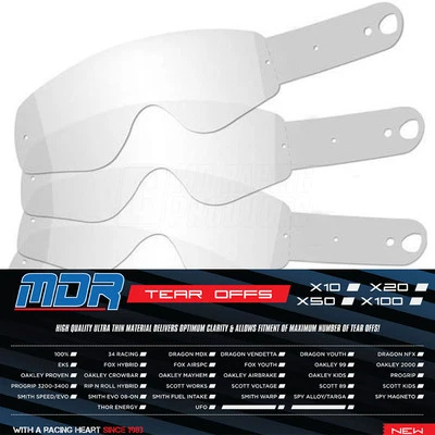 100 X MDR TEAR-OffS for Oakley AIRBRAKE Motocross Goggles