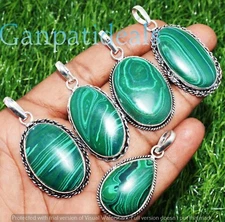 Malachite Gemstone 5pcs Wholesale Pendant Lots 925 Silver Plated Jewelry