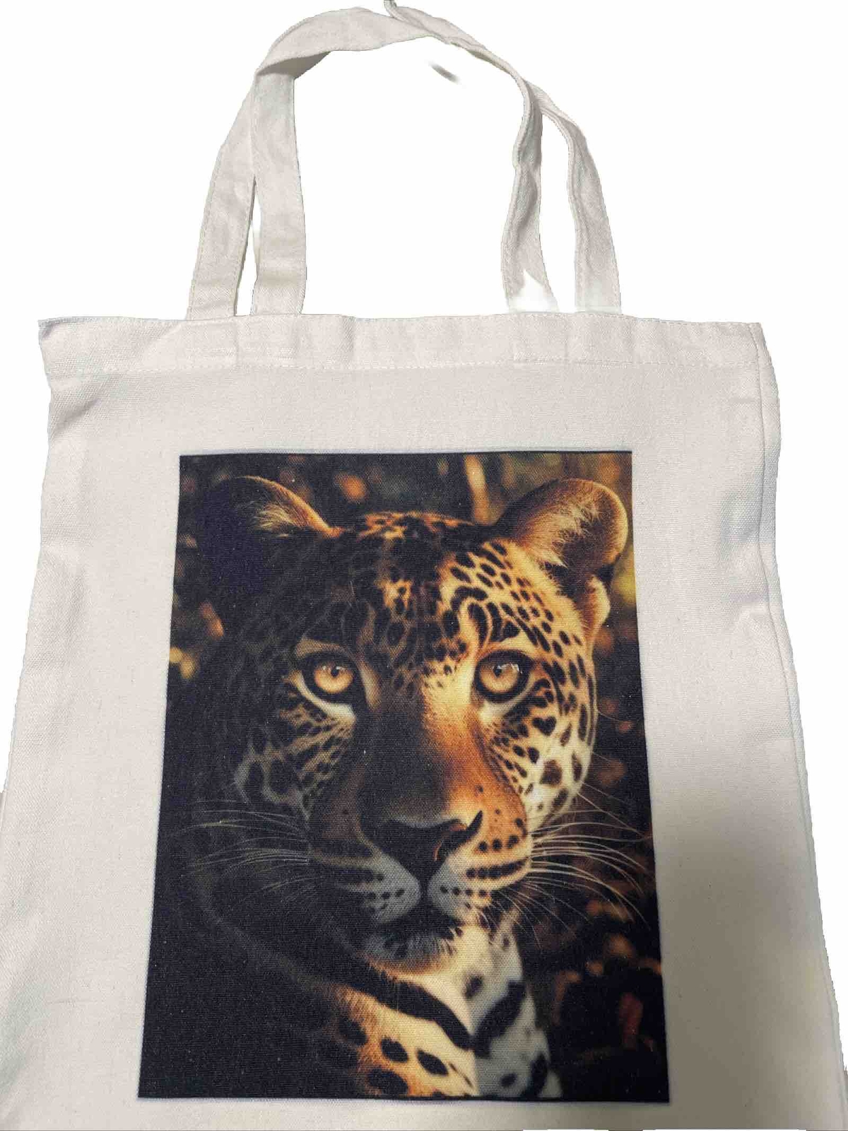 Stylish 16x14 Leopard Print White Tote Bag-image