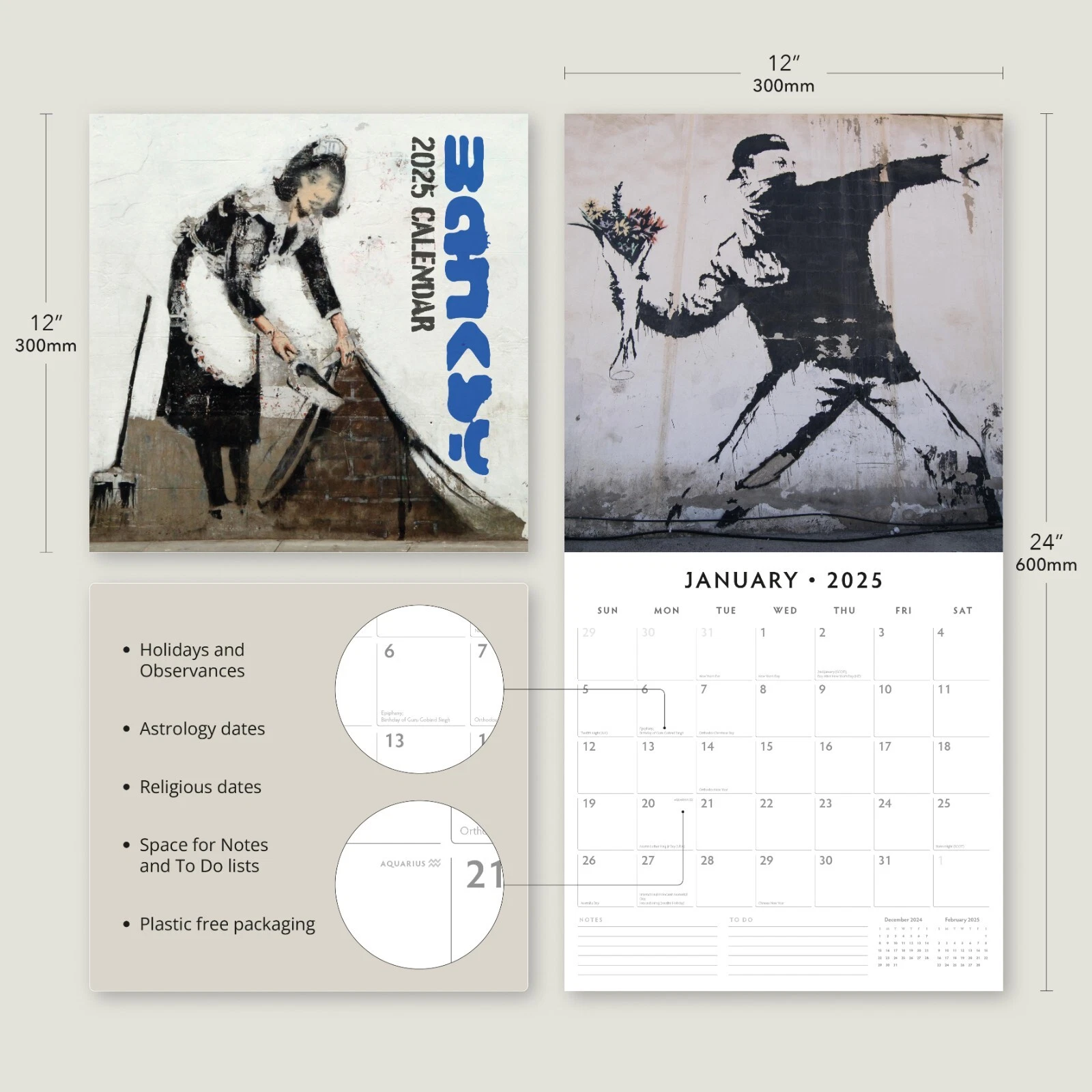 Banksy 2025 Square Wall Calendar