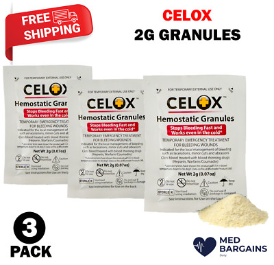 CELOX Granular Hemostat Blood-Clotting Crystals - 3 Count  EXP 06/26