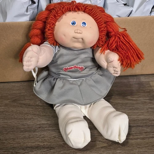 Cabbage Patch Kids 16in Doll Red Yarn Hair Blue Eyes 1983 Vintage Grey Dress