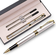 Luxury Silver Ball Pen Set Classy Executive Writing Pen Gift Box Black Ink 0.5mm