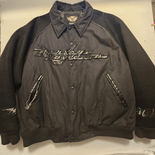 VTG Harley Davidson Black Riding Insulated Motorcycle Jacket XXL DISTRESSED FLAW