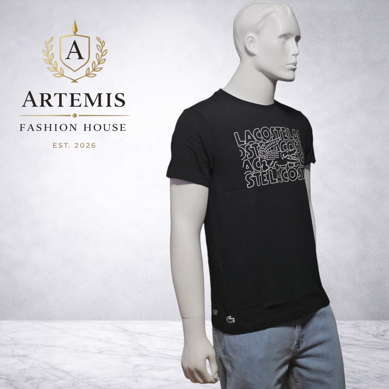 Lacoste Men's Regular Fit Black Graphic Stenciled Logo Sport Tee Size Medium thumbnail 2