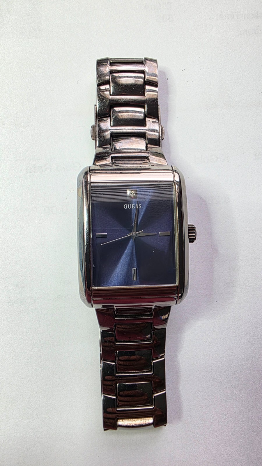 GUESS Classic Chrome Rectangular Diamond Accented… - image 1