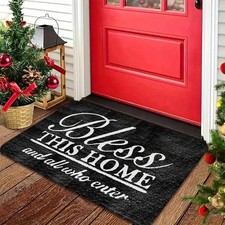 Single-piece "Bless This Place and All Who Enter" Non-slip Doormat- Rubber Bas