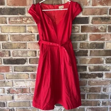 Lindy Bop Fit Flare Shirt Dress Large Red Belted Cotton Rackabilly Retro