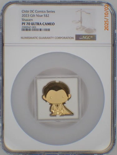 2023 NIUE 1 Oz 999 SILVER $2 DC COMICS GILT CHIBI SHAZAM! NGC PF70UC SN 479