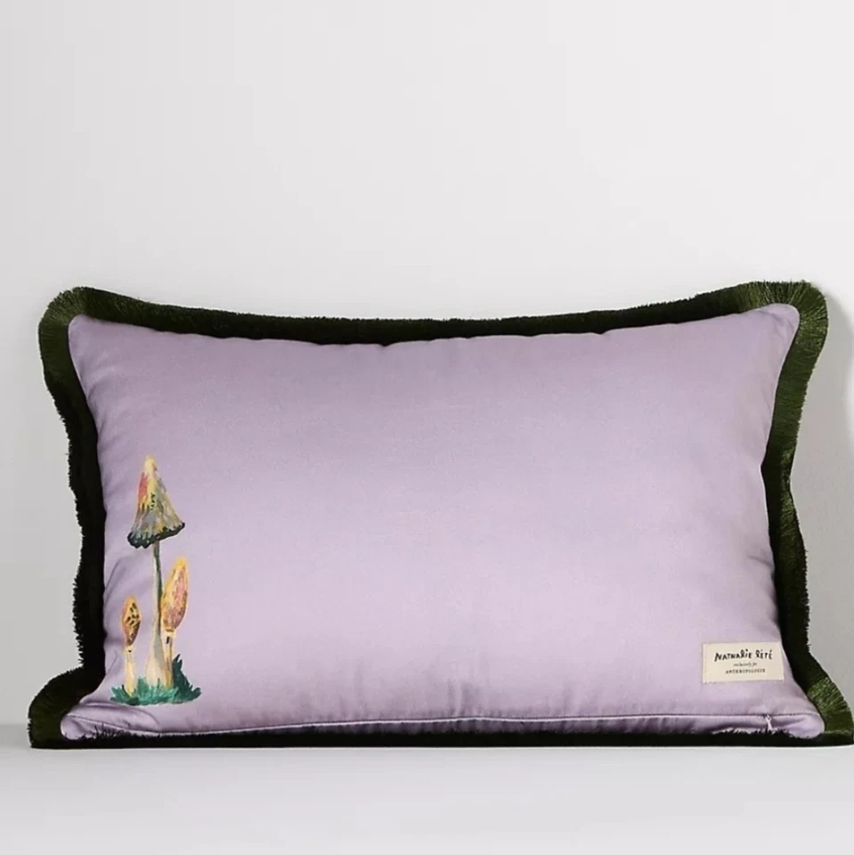 Anthropologie Nathalie Lete Embroidered Pillow Hedgehog Mushroom Pink 14×20 NWT - Image 3 of 4