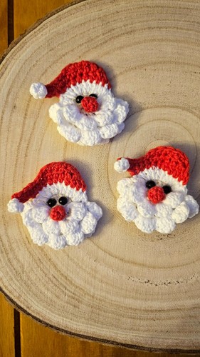 3Handmade Crochet Santa Claus Christmas Crafts Embellishment Applique Tags - Afbeelding 2 van 2