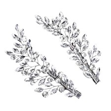Wedding Rhinestone Hair Clips 2 PCS Crystal Alloy Silver Left Right Set
