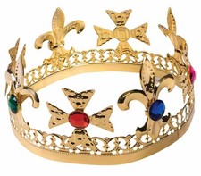 Gold Jeweled Crown King Queen Royalty Fancy Dress Halloween Costume Accessory