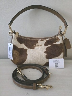 COACH Teri Shoulder Bag In Haircalf With Cow Print CDW45 Gold/Cow Multi NWT