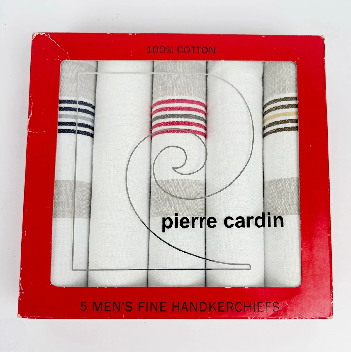 Pierre Cardin Men’s 5-Pc Handkerchief Set 100% Cotton Striped Classic