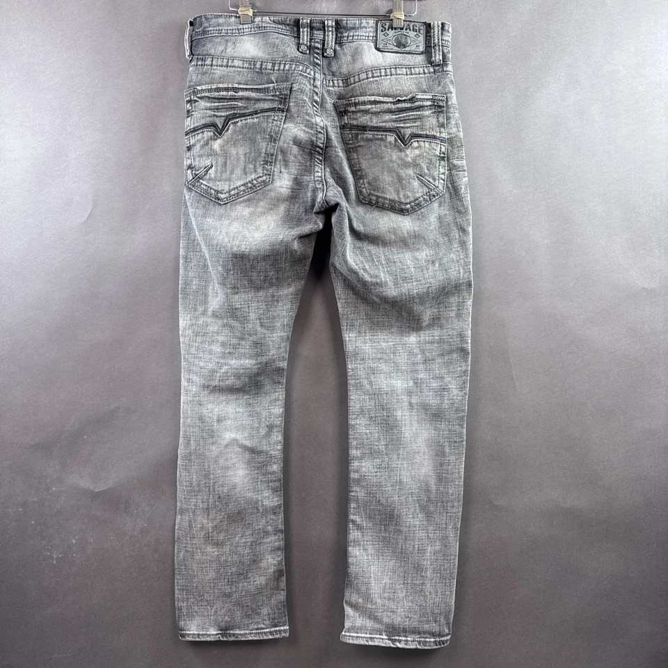 Pantalones de mezclilla Salvage para hombre 34x30 negro Havoc recto piedra sucia hebilla de pantalón (etiquetado 33S) Foto 3 de 4