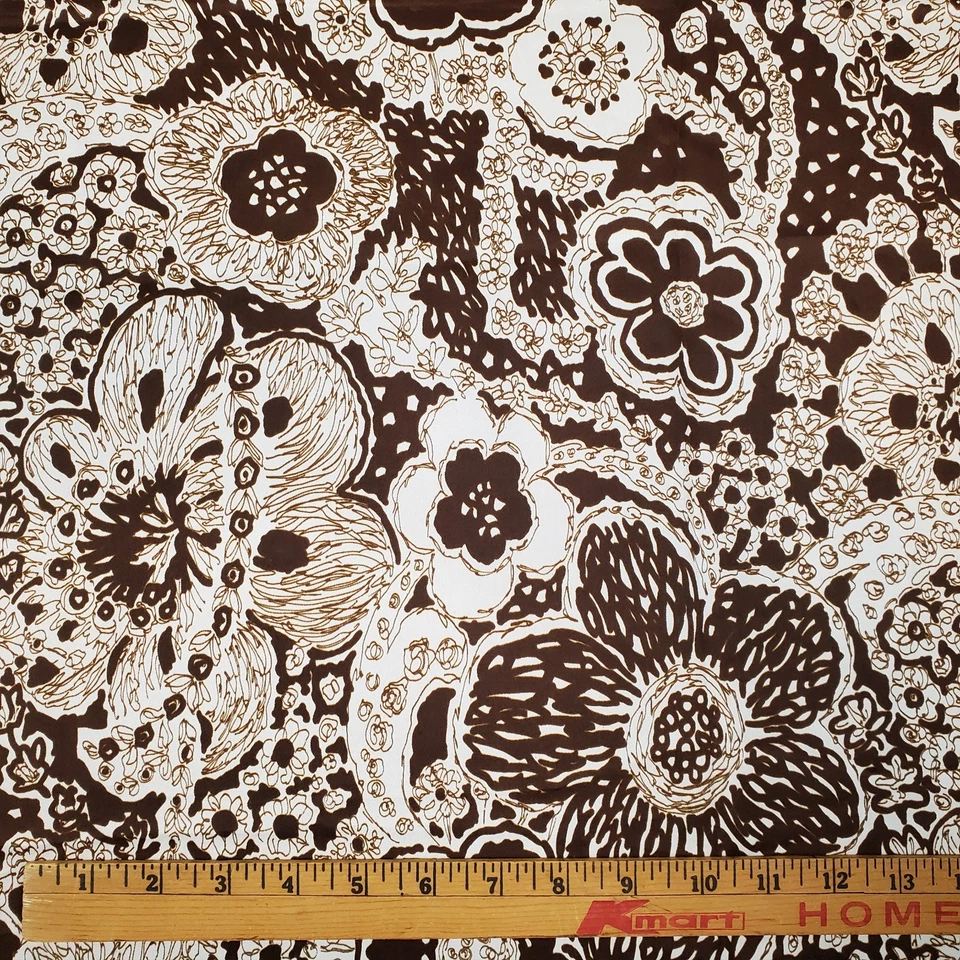 复古 70 年代织物 Flower Power 尼龙或醋酸纤维棕色 2 码 x 44 — 第 2/4 张图片
