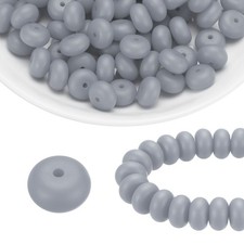 110Pcs Silicone Beads 14mm Lentil Rubber Focal Beads Bulk, Light Gray