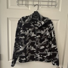 Eddie Bauer Boys Camouflage Fleece Zip Jacket L 14/16 Black Gray White Winter