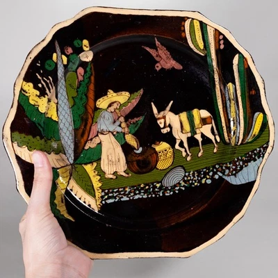 C.1930 Tlaquepaque Mexican Pottery Pulque Plate - 12"w - Image 1 of 4