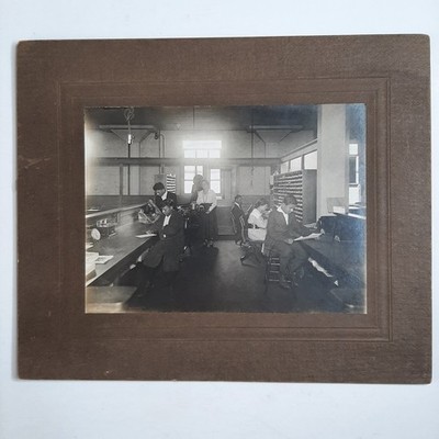 VTG B&W Photograph of People Postal Room Smith Form A Track Co. Chicago
