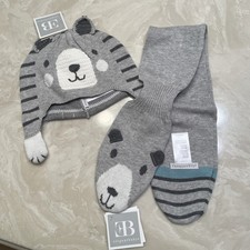 Elegant Baby - Cotton Knit Bear Hat Scarf 0-12 Months