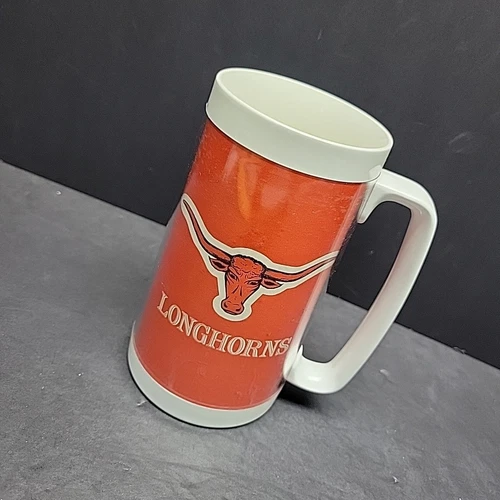 Vintage Texas Longhorns NCAA Thermo-Serv Plastic Insulated Mug/Cup 16 oz. Rare