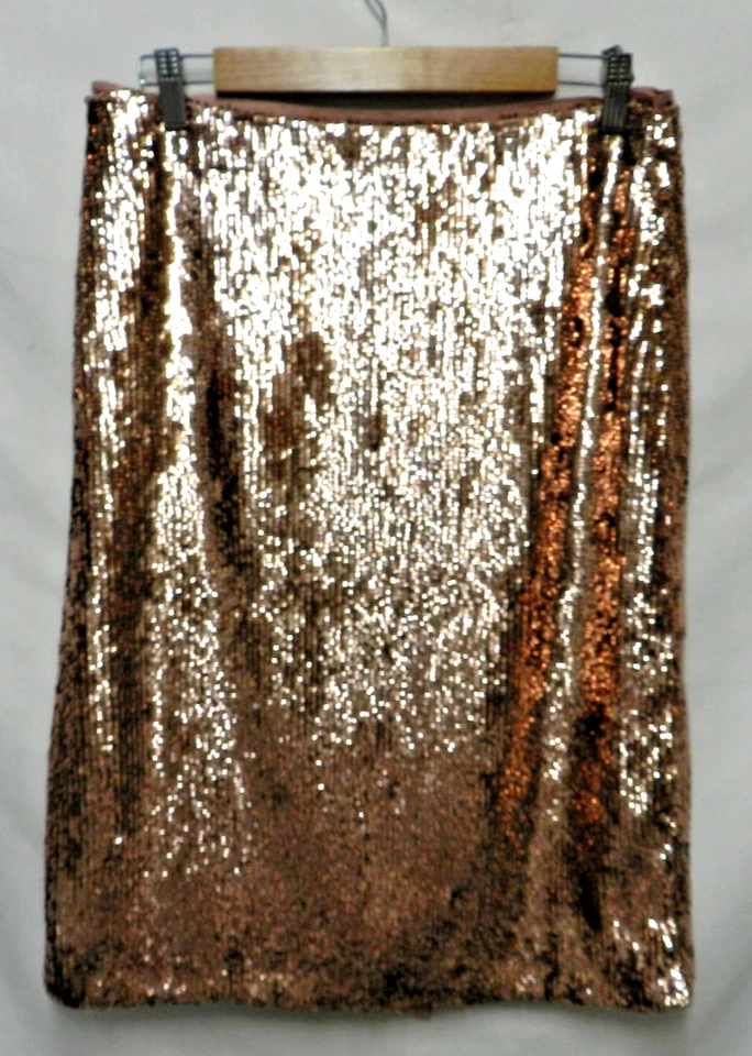 J. Crew Lentejuelas Oro Rosa Falda Lápiz Forrada abertura Ocasión Metálica Talla 8 Foto 2 de 4