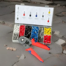 Ferrule Crimping Tool Self-adjustable Ratchet Plier & 1200pc Wire Connectors