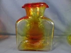 VTG Blenko Glass Double Spout Water Bottle #384 Tangerine 8” High Orange Yellow