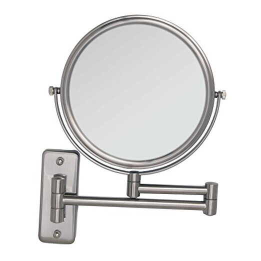 Two Sided Dual Arm Wall Mount Mirror, Satin Nickel, 5X-1X